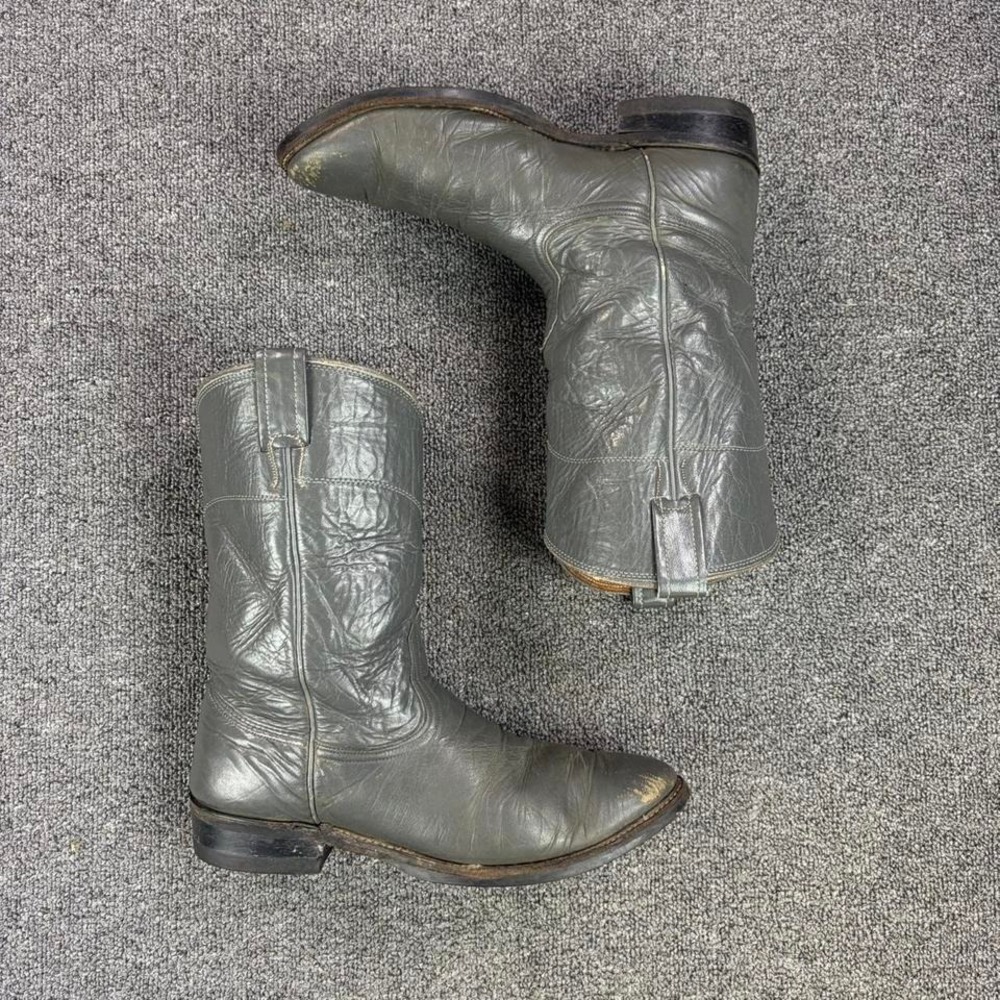 Vintage Nocona Western Grey Leather Riding Rodeo Cowgirl Boots Womens Size 7.5 D